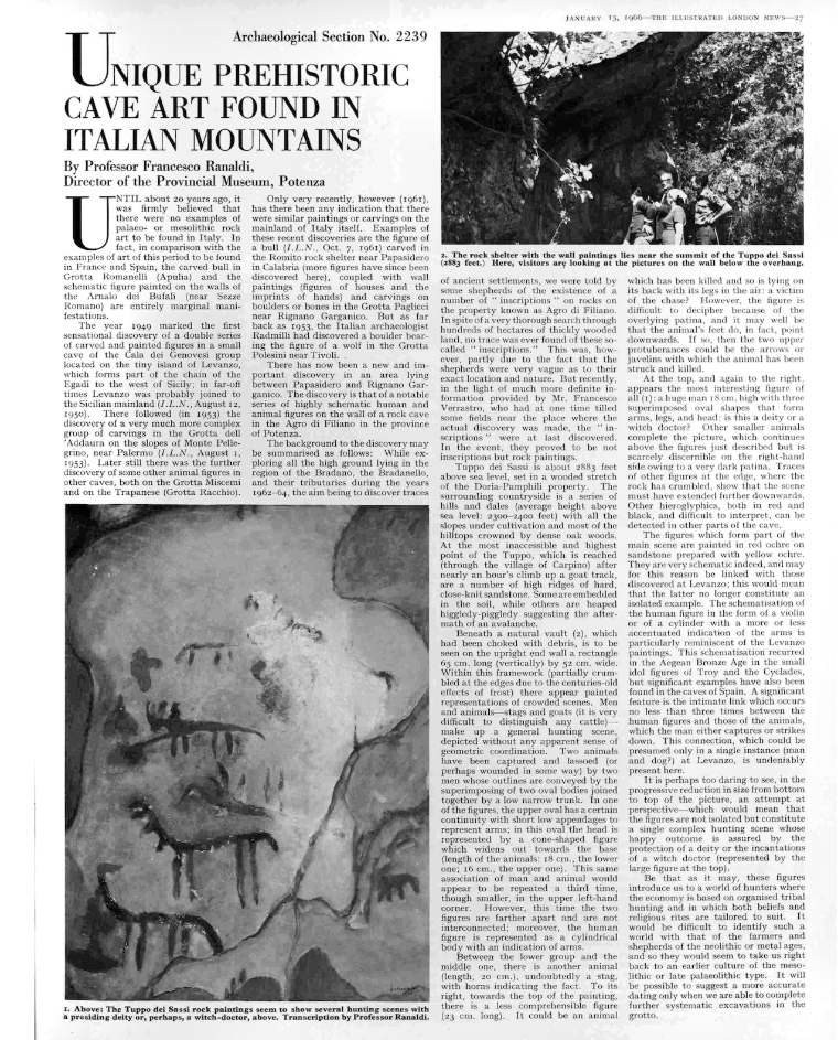 La pubblicazione della notizia del ritrovamento delle pitture rupestri al Tuppo dei Sassi sull’Illustrated London News del 1966